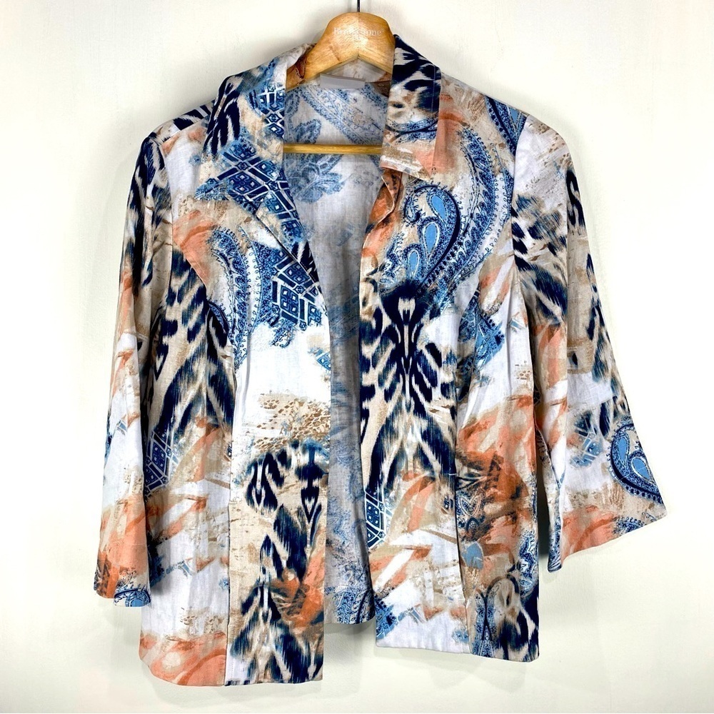 Chico's Art To Wear Watercolor Print Full Button Up Down Blouse Shirt Top Size 0